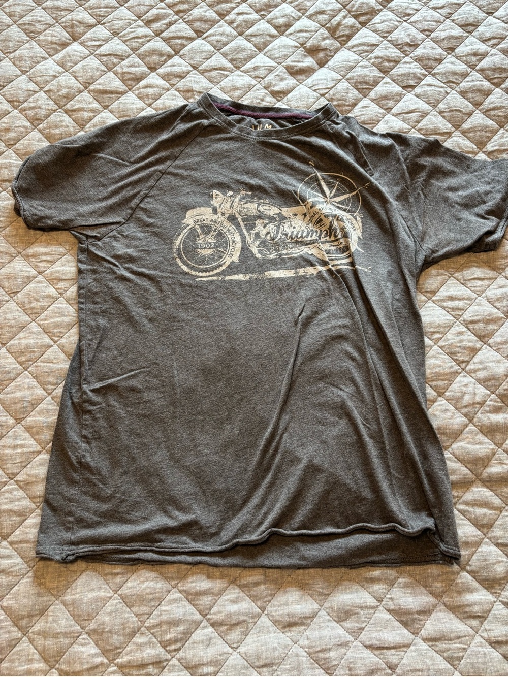 Triumph Charcoal Graphic Motorcycle Tee - Dark Gray with Cream Print